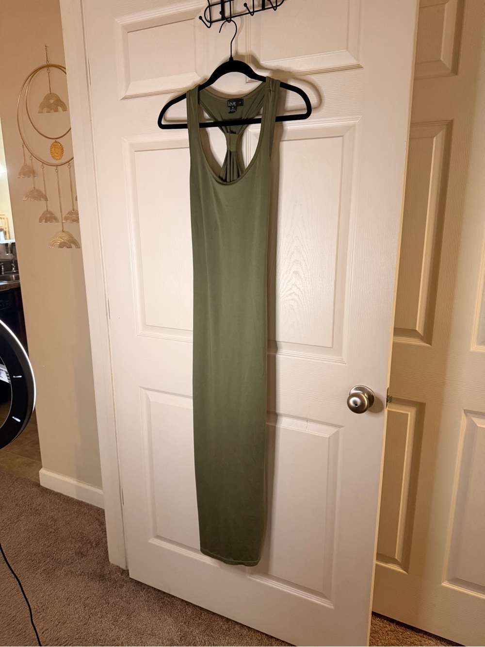 Love Olive Green Racerback Maxi Dress Size Medium Side Slit